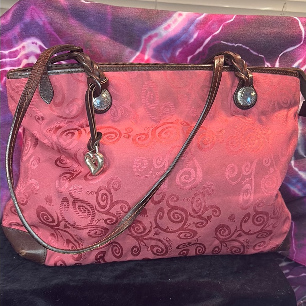 Brighton Pink and Brown Tote Bag with Elegant Swirling Patterns